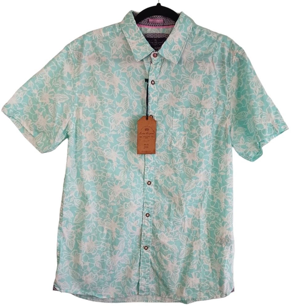 Size Large Across the Pond Mens Dress Shirt Floral NWT Aqua Summer Colorful